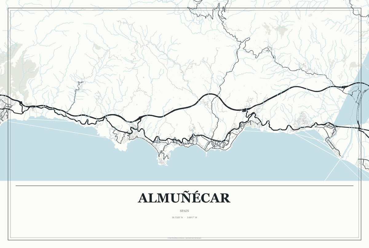 Almuñécar, Spain City Map Aluminum Sign in Gallery Air style