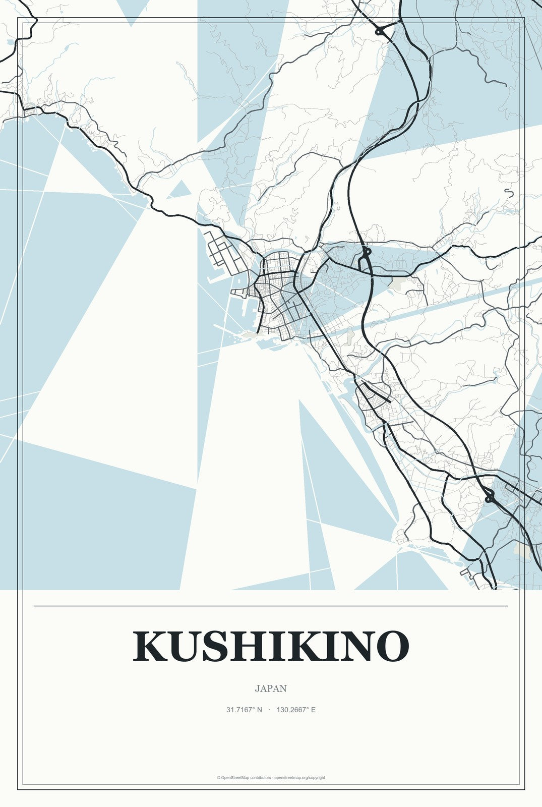 Kushikino, Japan City Map Aluminum Sign in Gallery Air style