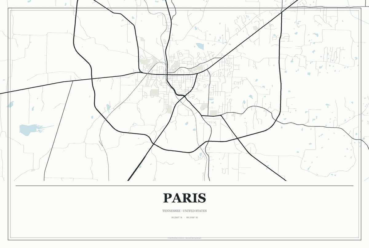 Paris, Tennessee City Map Aluminum Sign in Gallery Air style