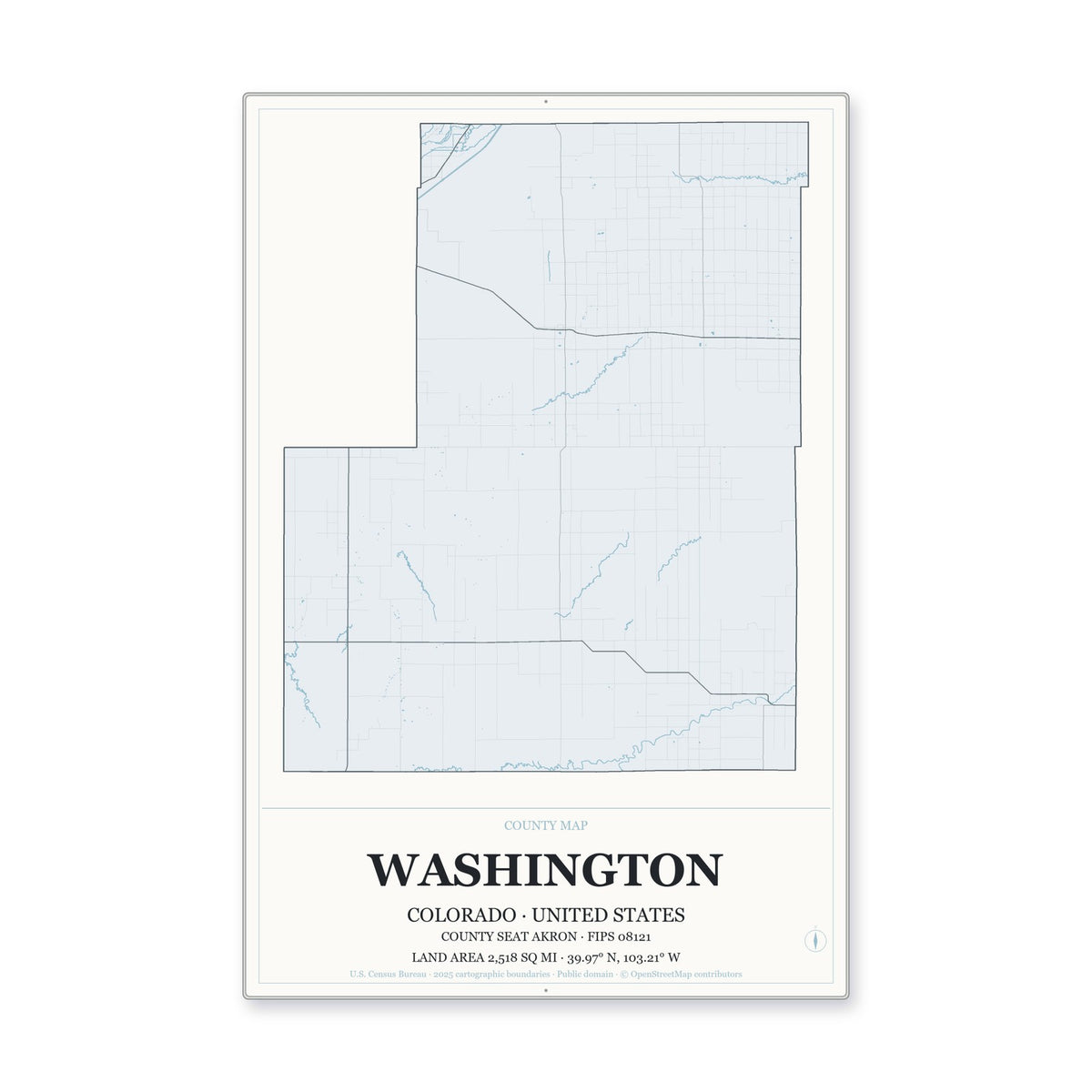 Washington County, Colorado Map Aluminum Sign in Gallery Air style