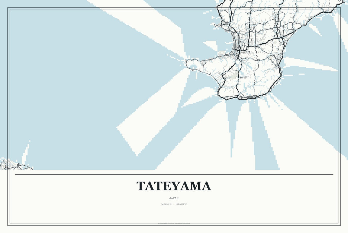 Tateyama, Japan City Map Aluminum Sign in Gallery Air style