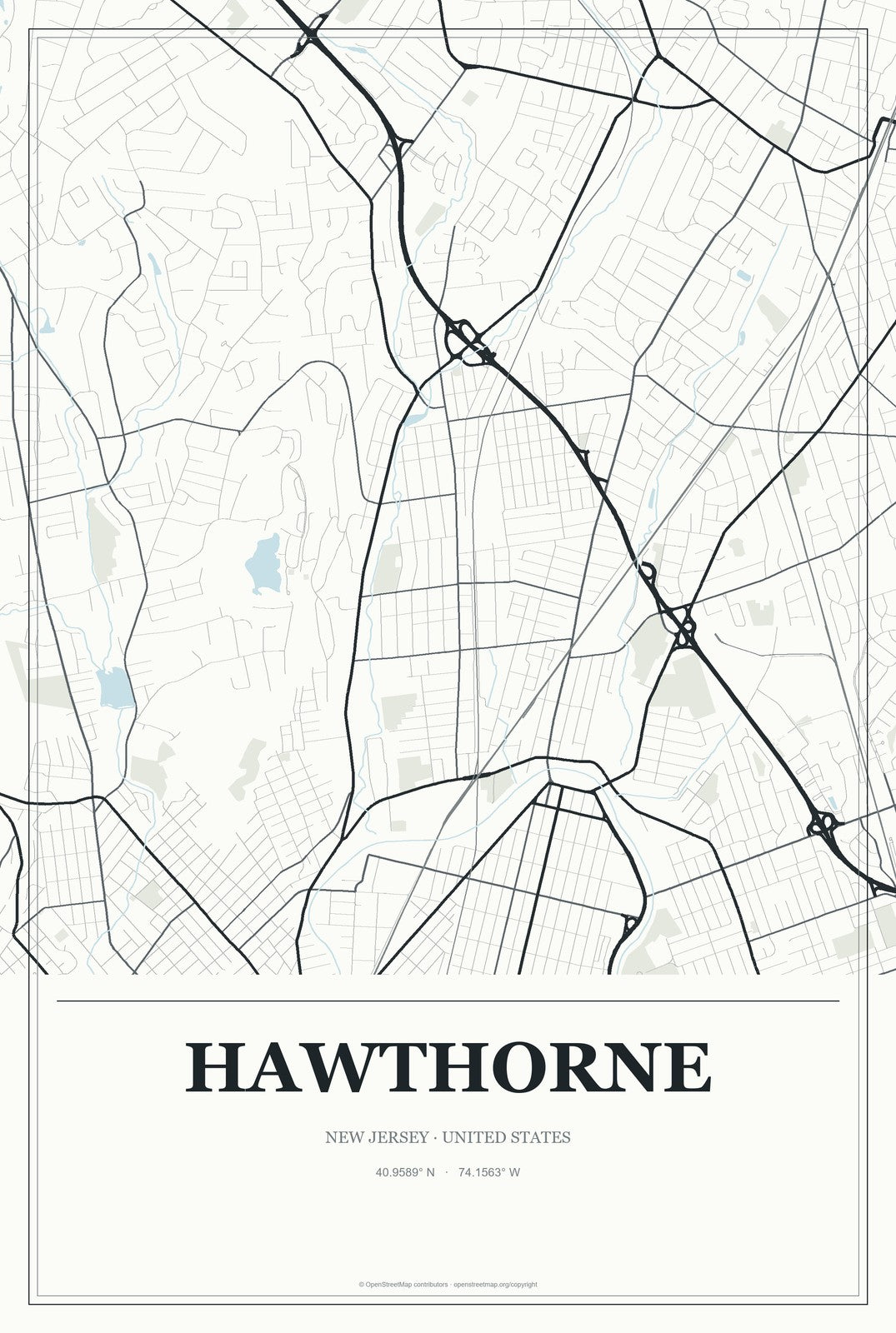 Hawthorne, New Jersey City Map Aluminum Sign in Gallery Air style