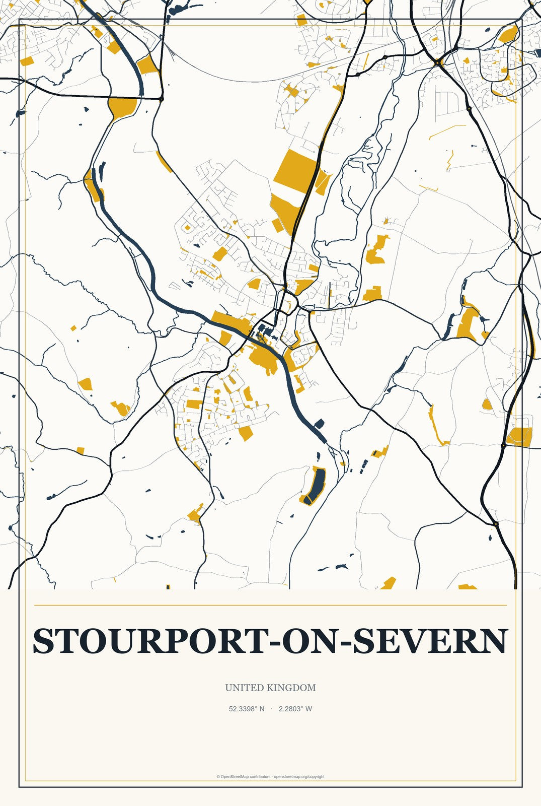Stourport-on-Severn, United Kingdom City Map Aluminum Sign in Citrine Modern style