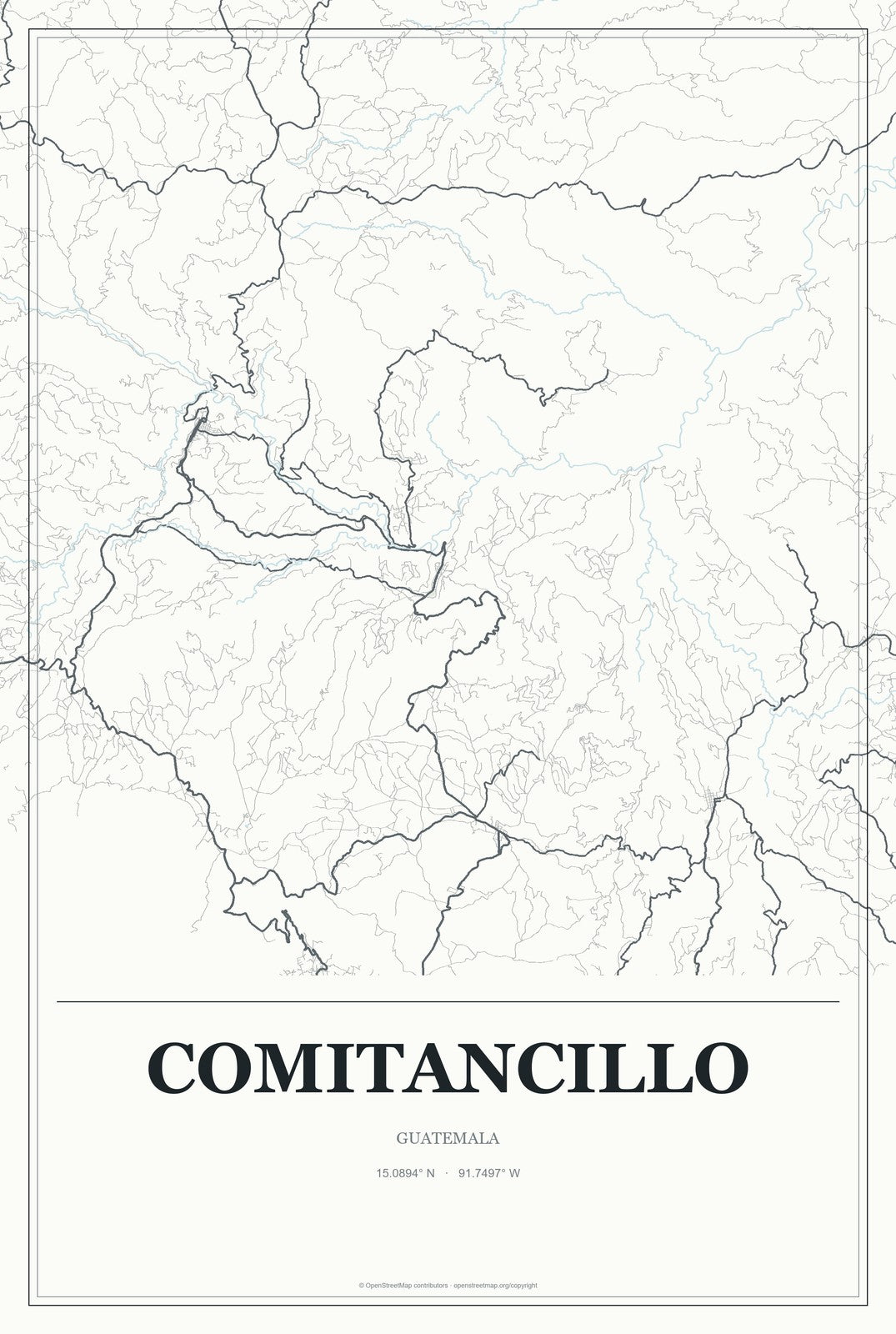 Comitancillo, Guatemala City Map Aluminum Sign in Gallery Air style
