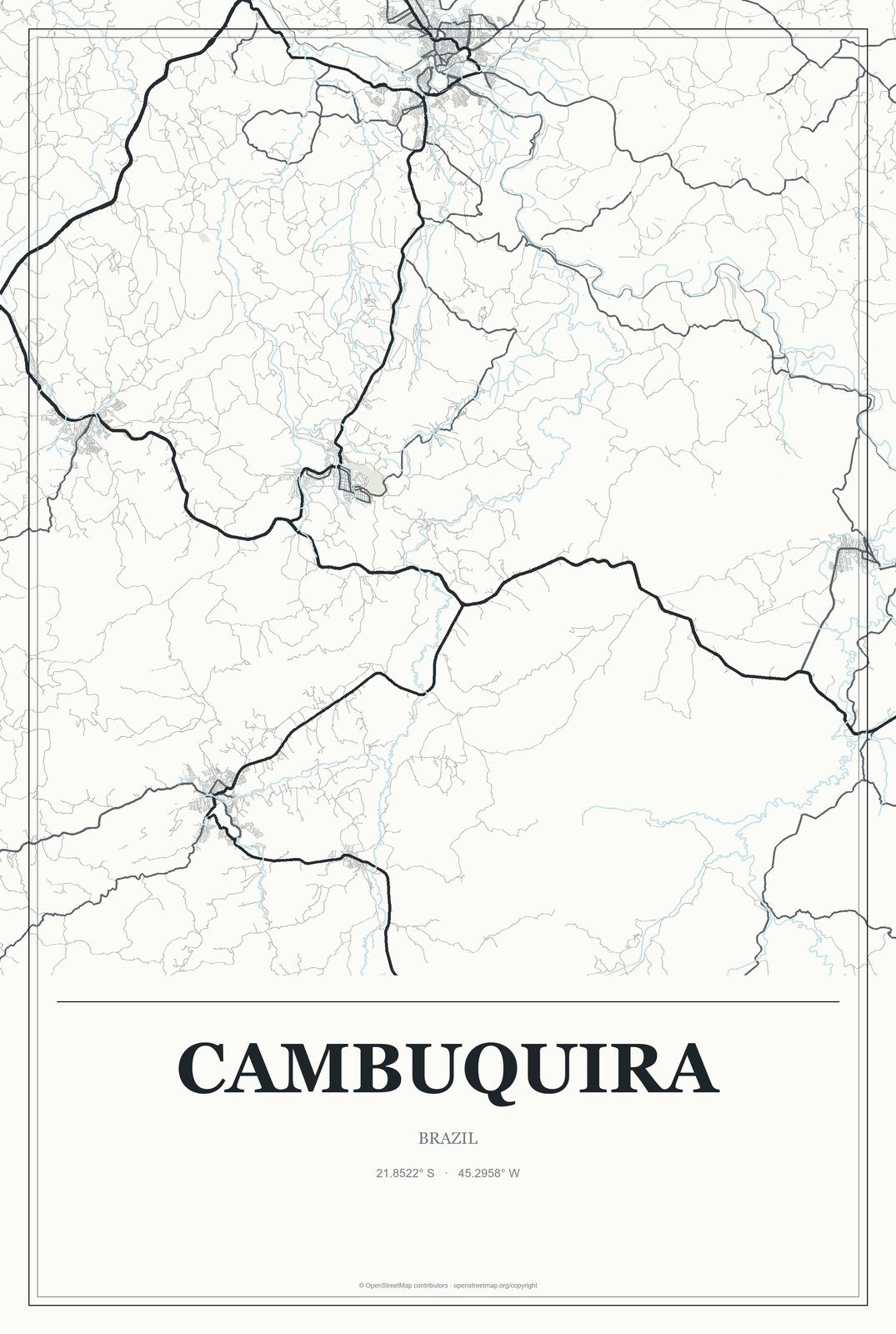 Cambuquira, Brazil City Map Aluminum Sign in Gallery Air style
