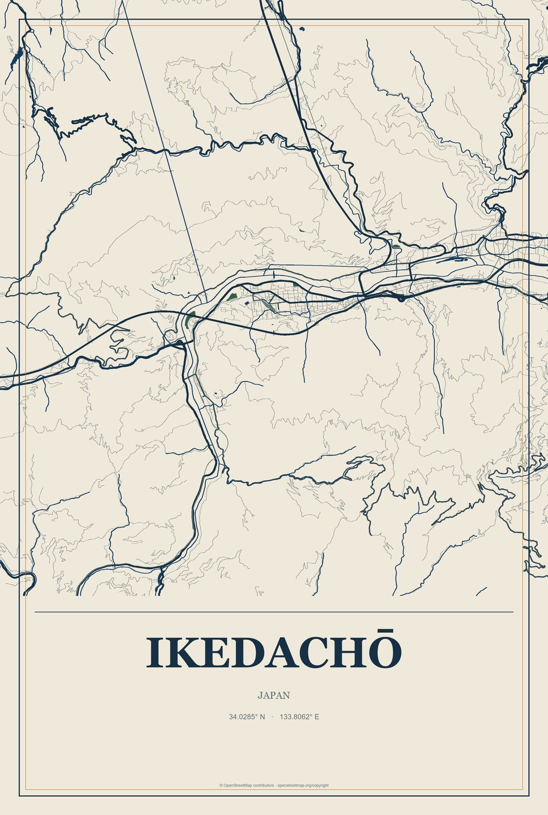 Ikedachō, Japan City Map Aluminum Sign in Coastal Cutout style