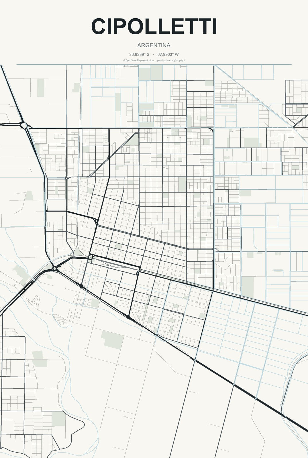 Cipolletti, Argentina City Map Aluminum Sign in Headline Atlas style