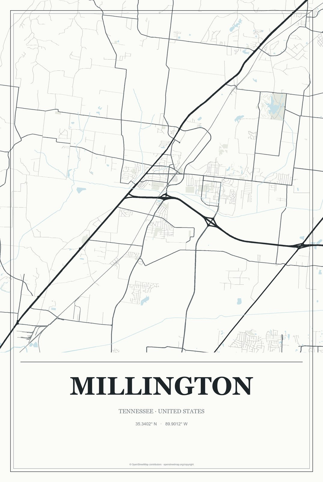 Millington, Tennessee City Map Aluminum Sign in Gallery Air style