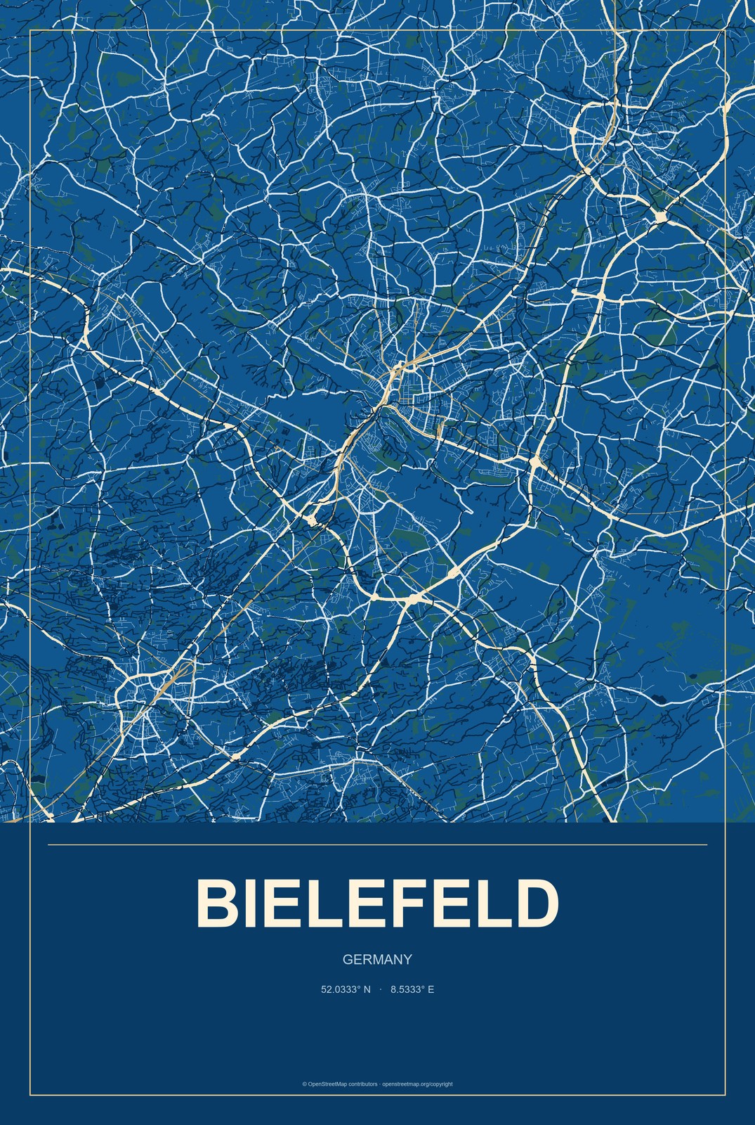 Bielefeld, Germany City Map Aluminum Sign in Harbor Cobalt style