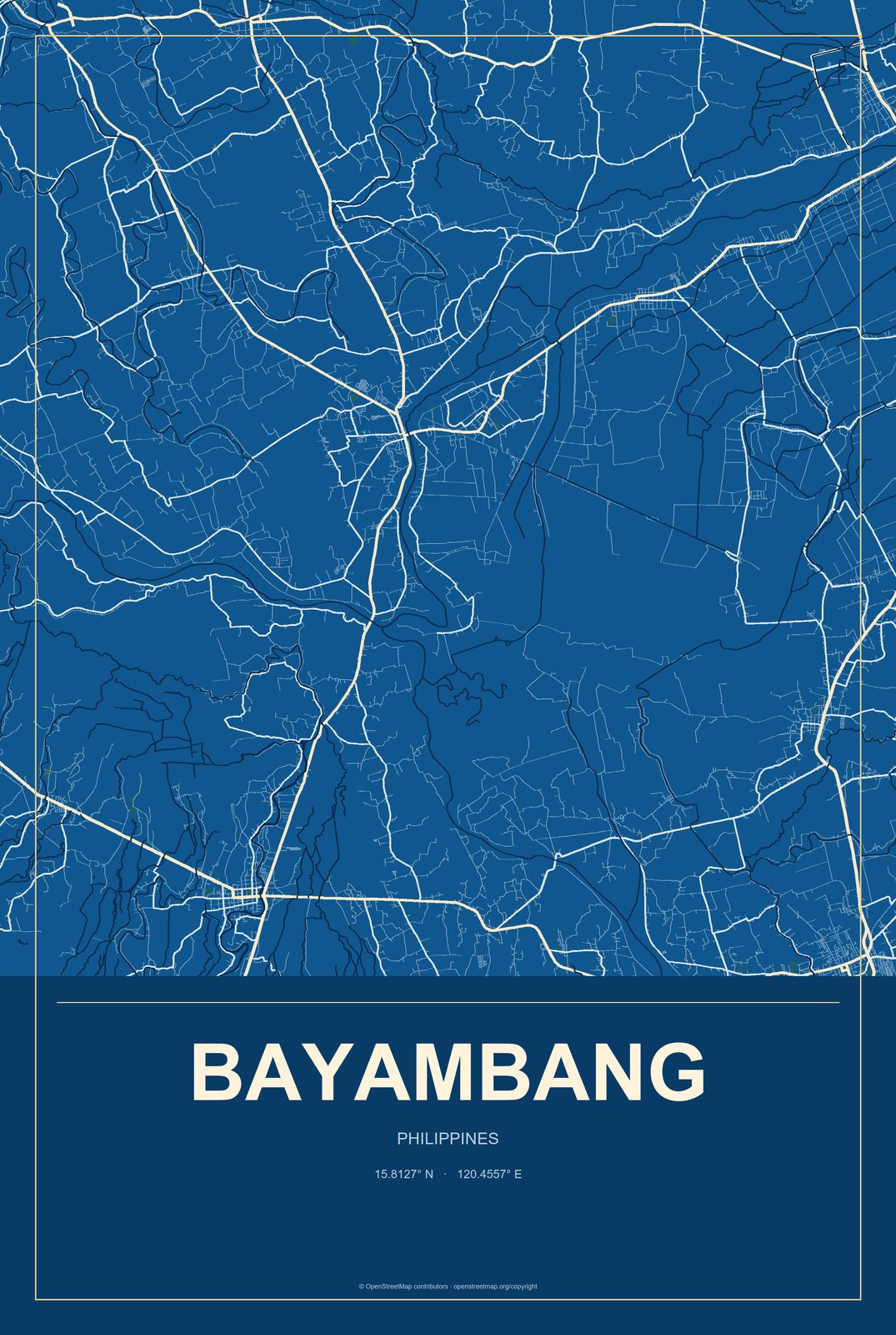 Bayambang, Philippines City Map Aluminum Sign in Harbor Cobalt style
