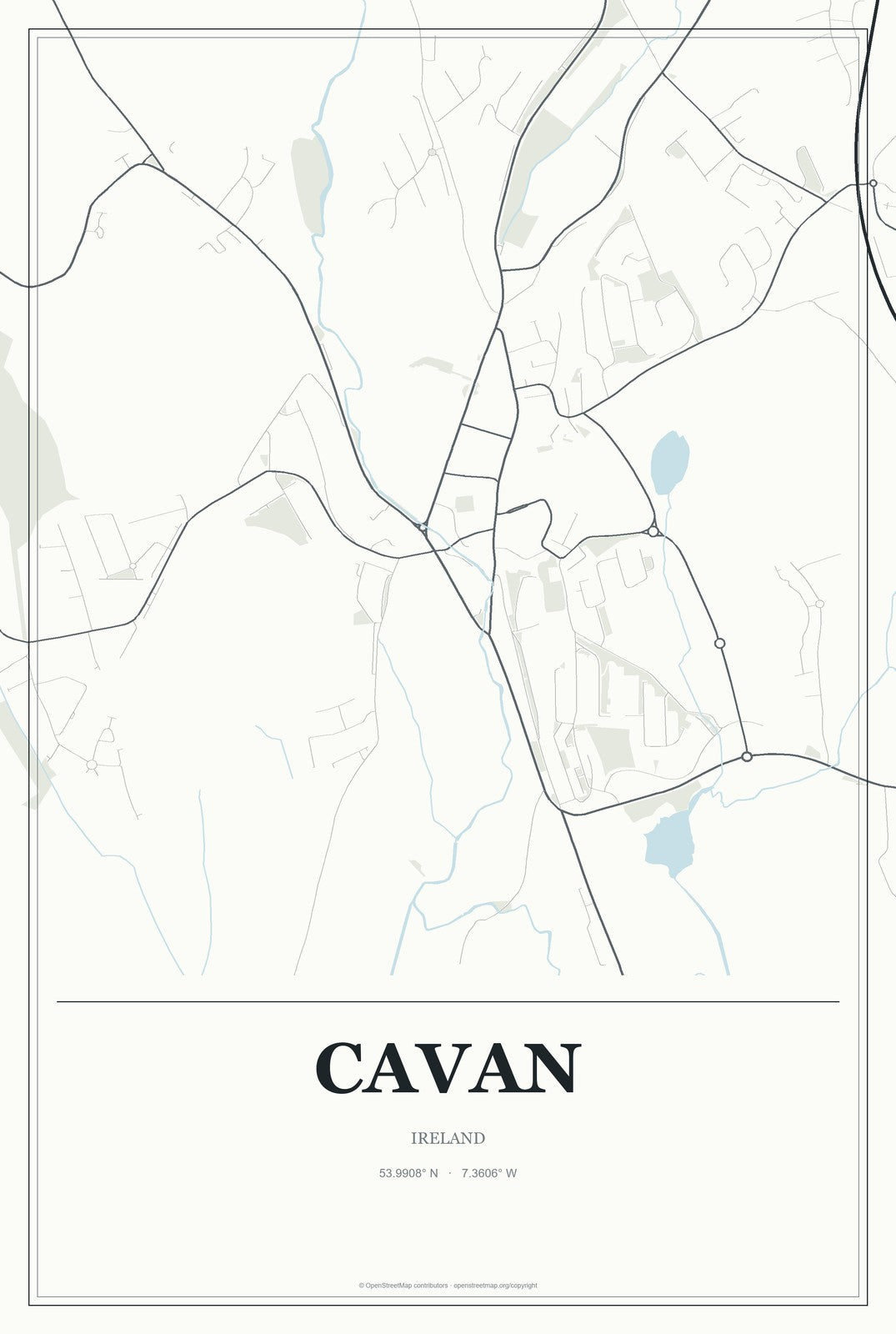 Cavan, Ireland City Map Aluminum Sign in Gallery Air style