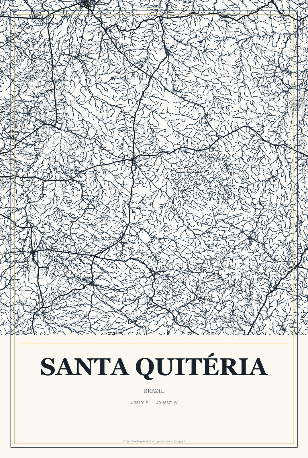 Santa Quitéria, Brazil City Map Aluminum Sign in Citrine Modern style