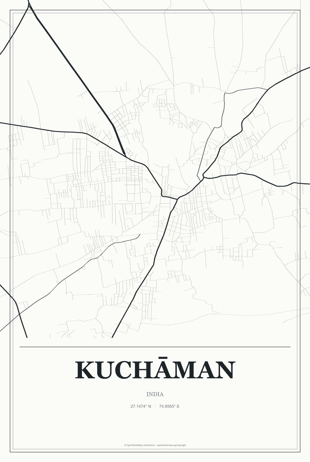 Kuchāman, India City Map Aluminum Sign in Gallery Air style