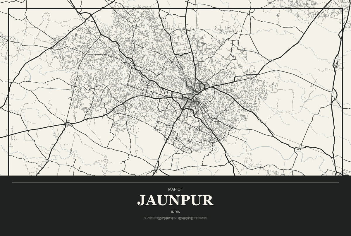 Jaunpur, India City Map Aluminum Sign in Museum Plaque style