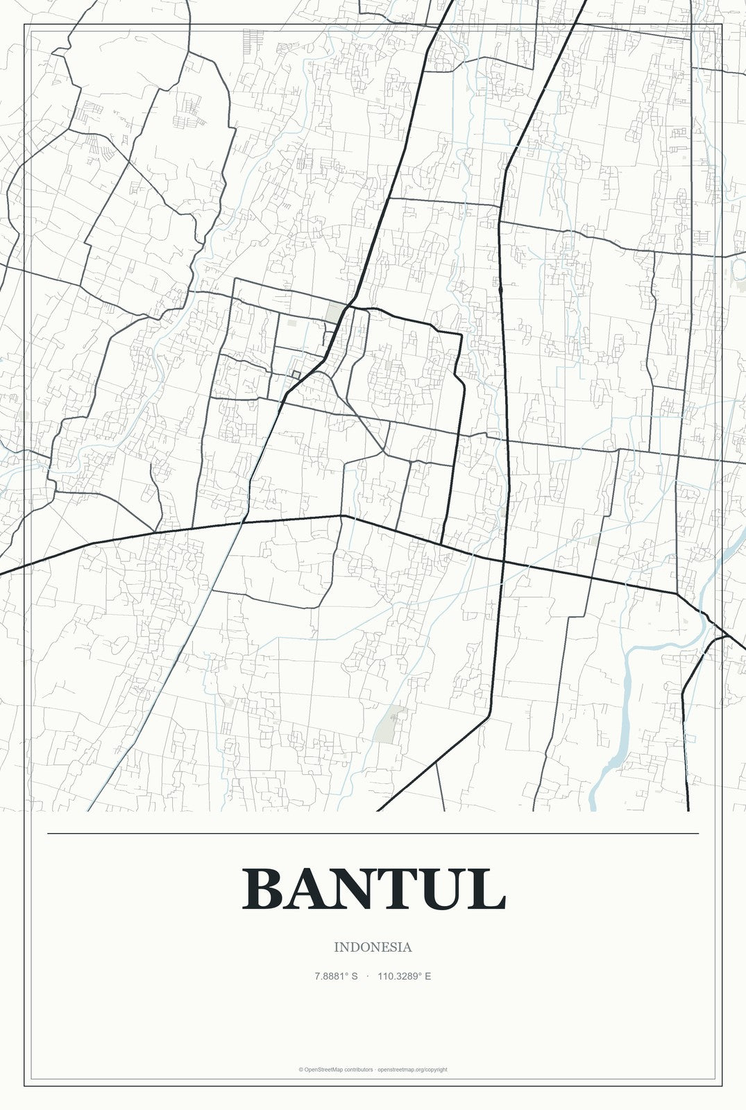 Bantul, Indonesia City Map Aluminum Sign in Gallery Air style