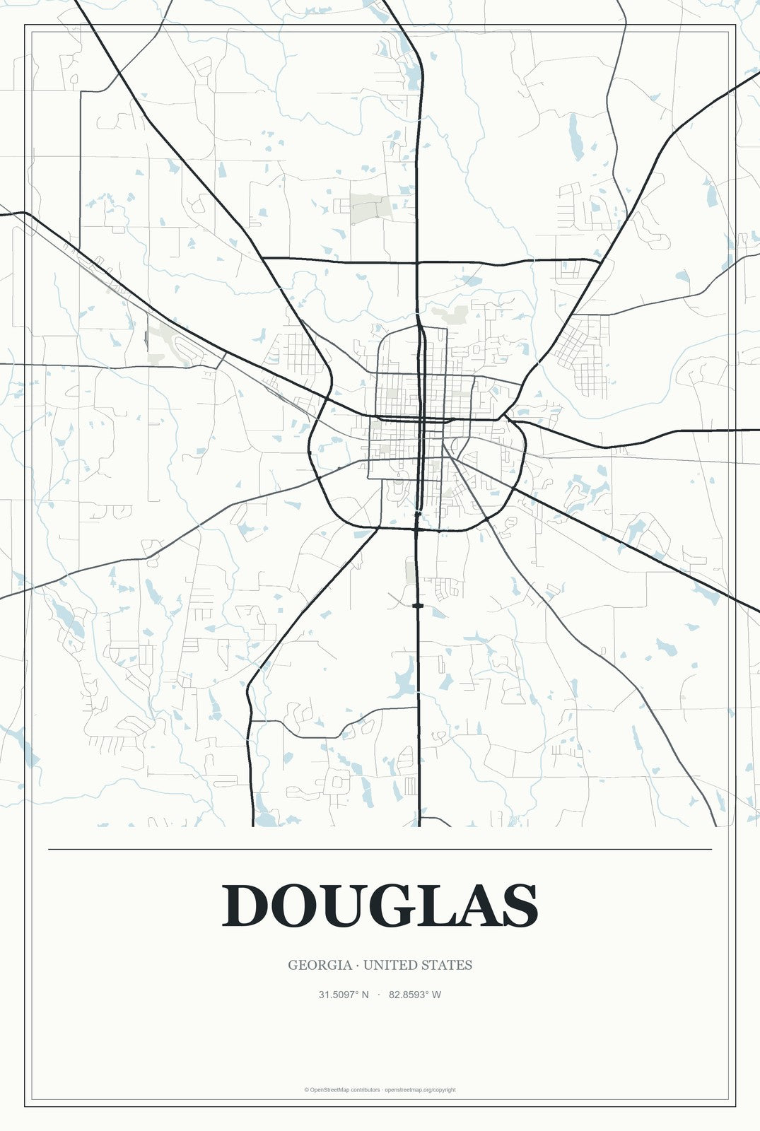 Douglas, Georgia City Map Aluminum Sign in Gallery Air style