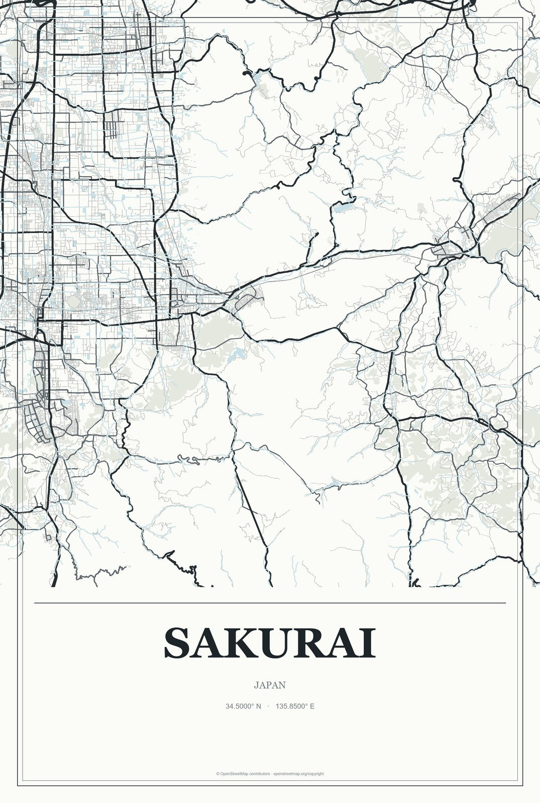 Sakurai, Japan City Map Aluminum Sign in Gallery Air style