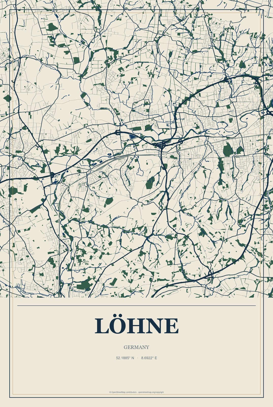 Löhne, Germany City Map Aluminum Sign in Coastal Cutout style
