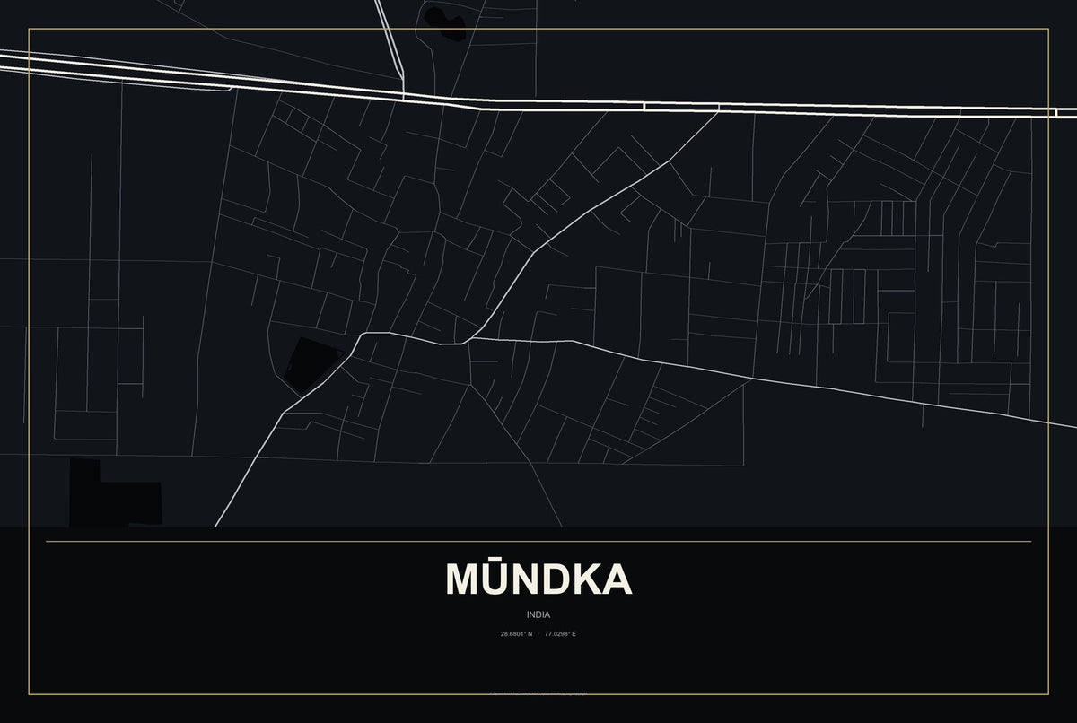 Mūndka, India City Map Aluminum Sign in Metropolitan Noir style