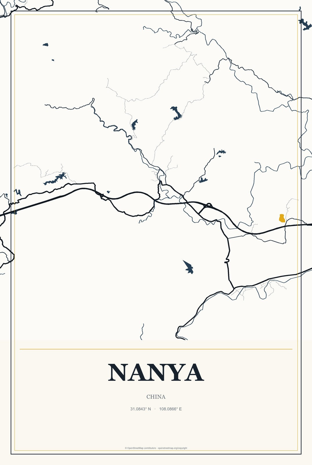 Nanya, China City Map Aluminum Sign in Citrine Modern style