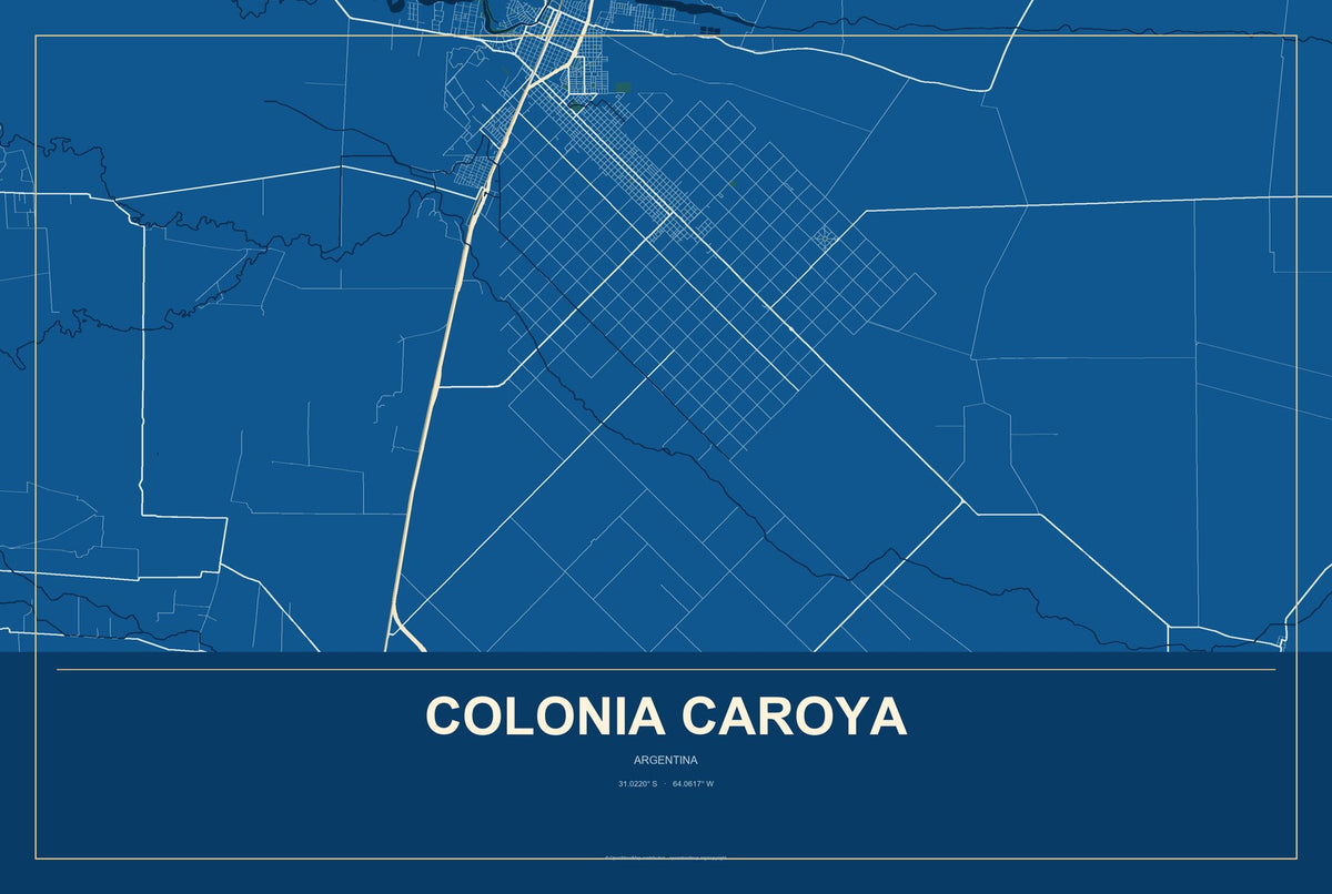 Colonia Caroya, Argentina City Map Aluminum Sign in Harbor Cobalt style