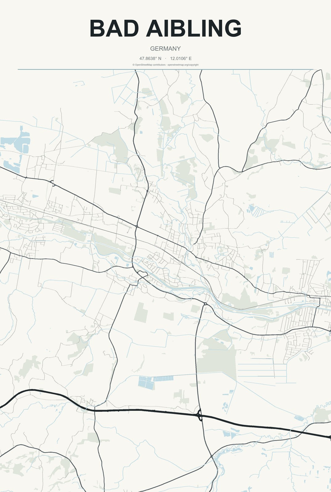 Bad Aibling, Germany City Map Aluminum Sign in Headline Atlas style