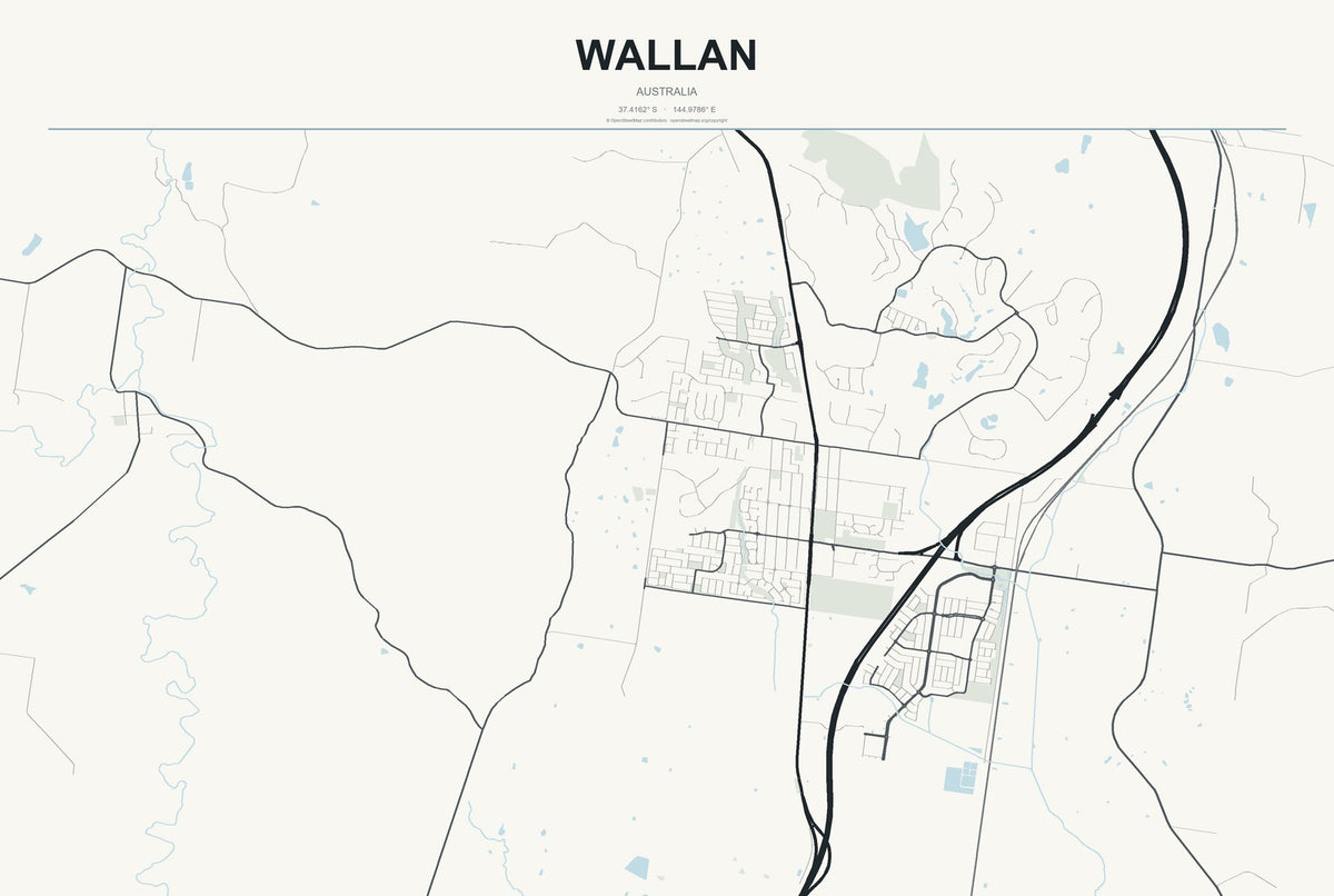 Wallan, Australia City Map Aluminum Sign in Headline Atlas style