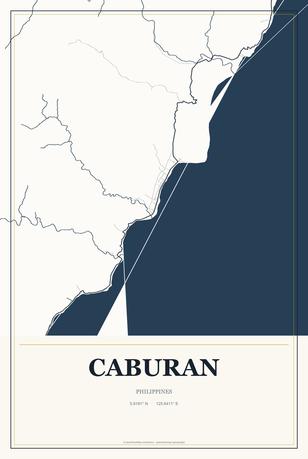 Caburan, Philippines City Map Aluminum Sign in Citrine Modern style