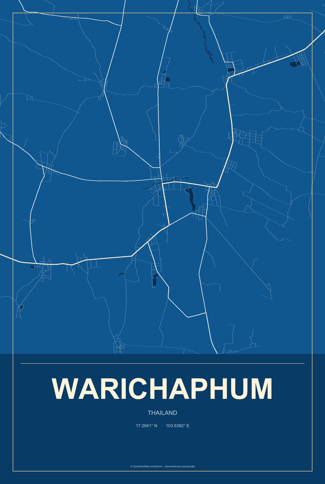 Warichaphum, Thailand City Map Aluminum Sign in Harbor Cobalt style