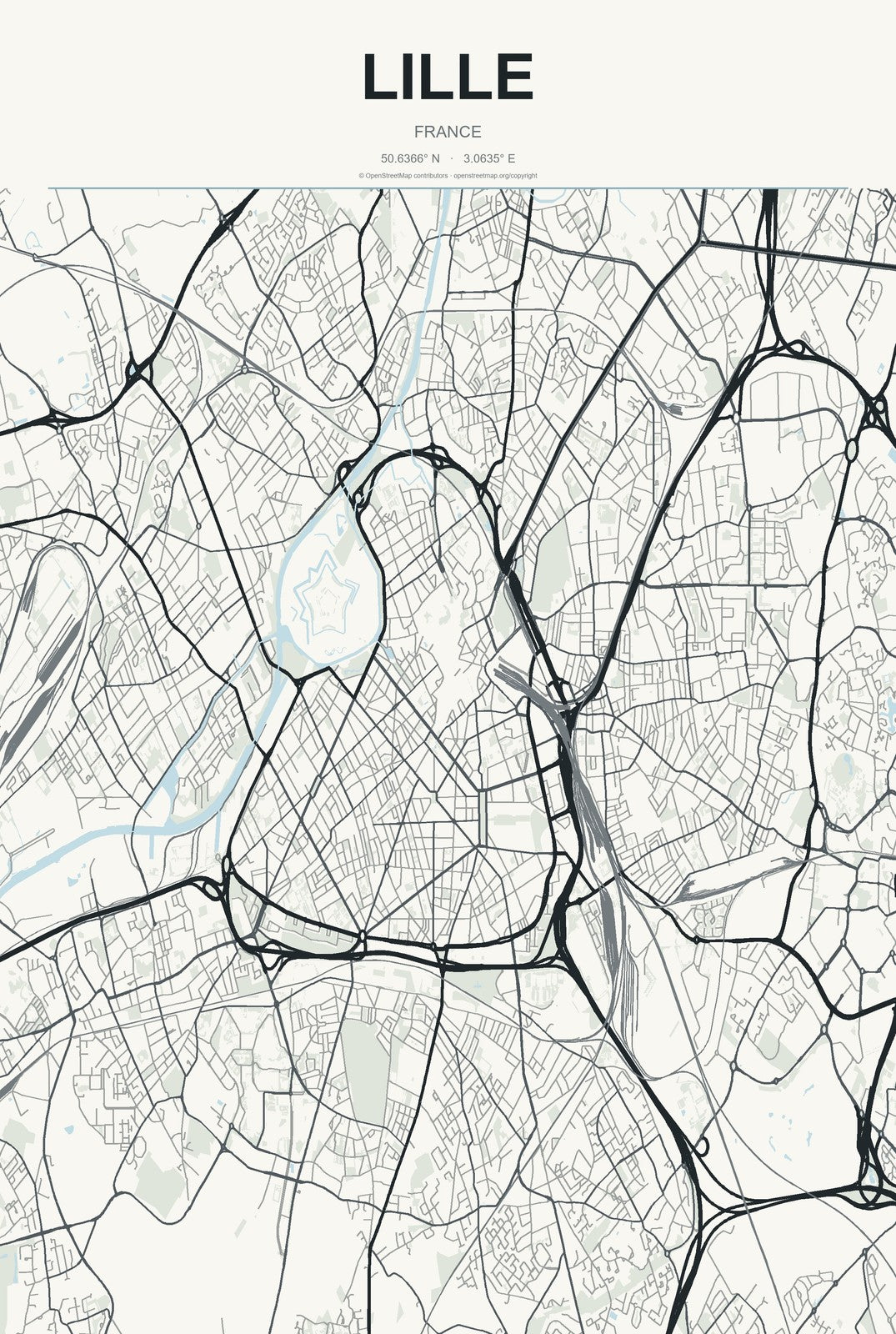 Lille, France City Map Aluminum Sign in Headline Atlas style