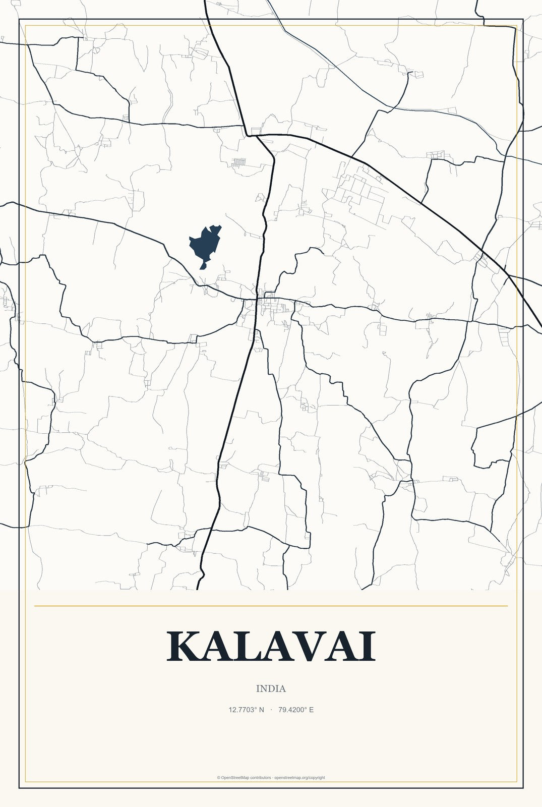 Kalavai, India City Map Aluminum Sign in Citrine Modern style