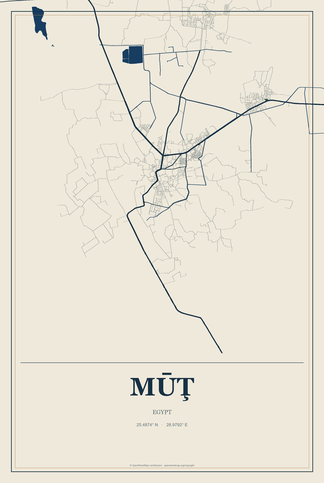 Mūţ, Egypt City Map Aluminum Sign in Coastal Cutout style