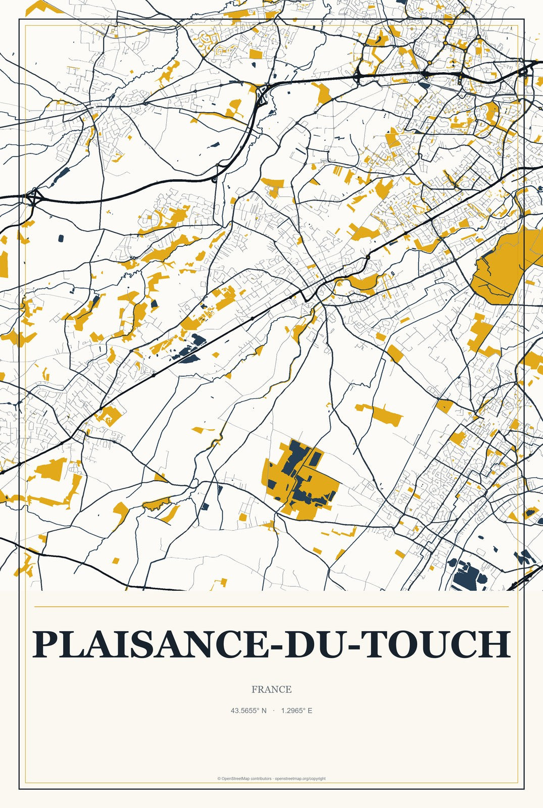 Plaisance-du-Touch, France City Map Aluminum Sign in Citrine Modern style