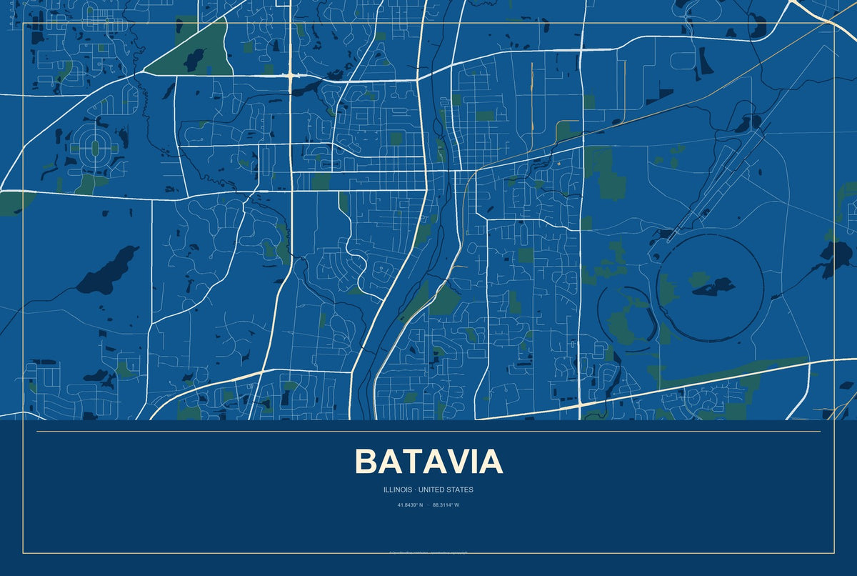 Batavia, Illinois City Map Aluminum Sign in Harbor Cobalt style