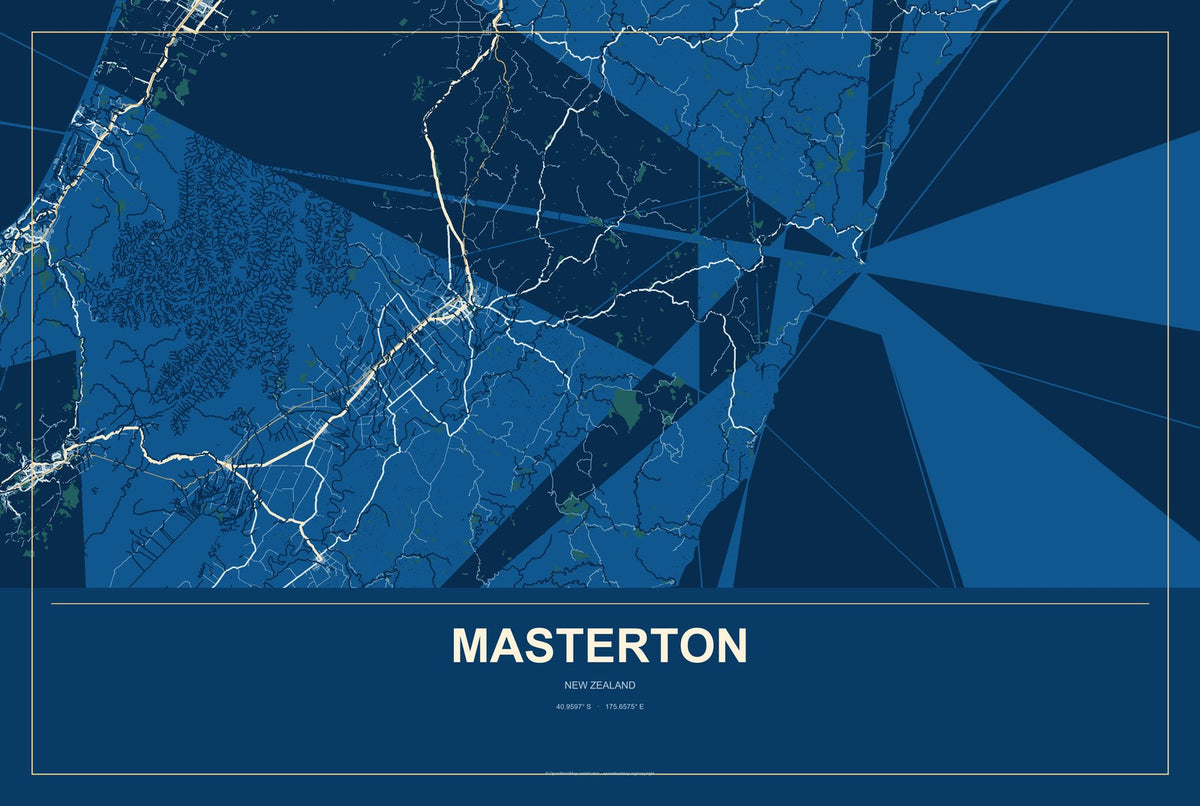 Masterton, New Zealand City Map Aluminum Sign in Harbor Cobalt style