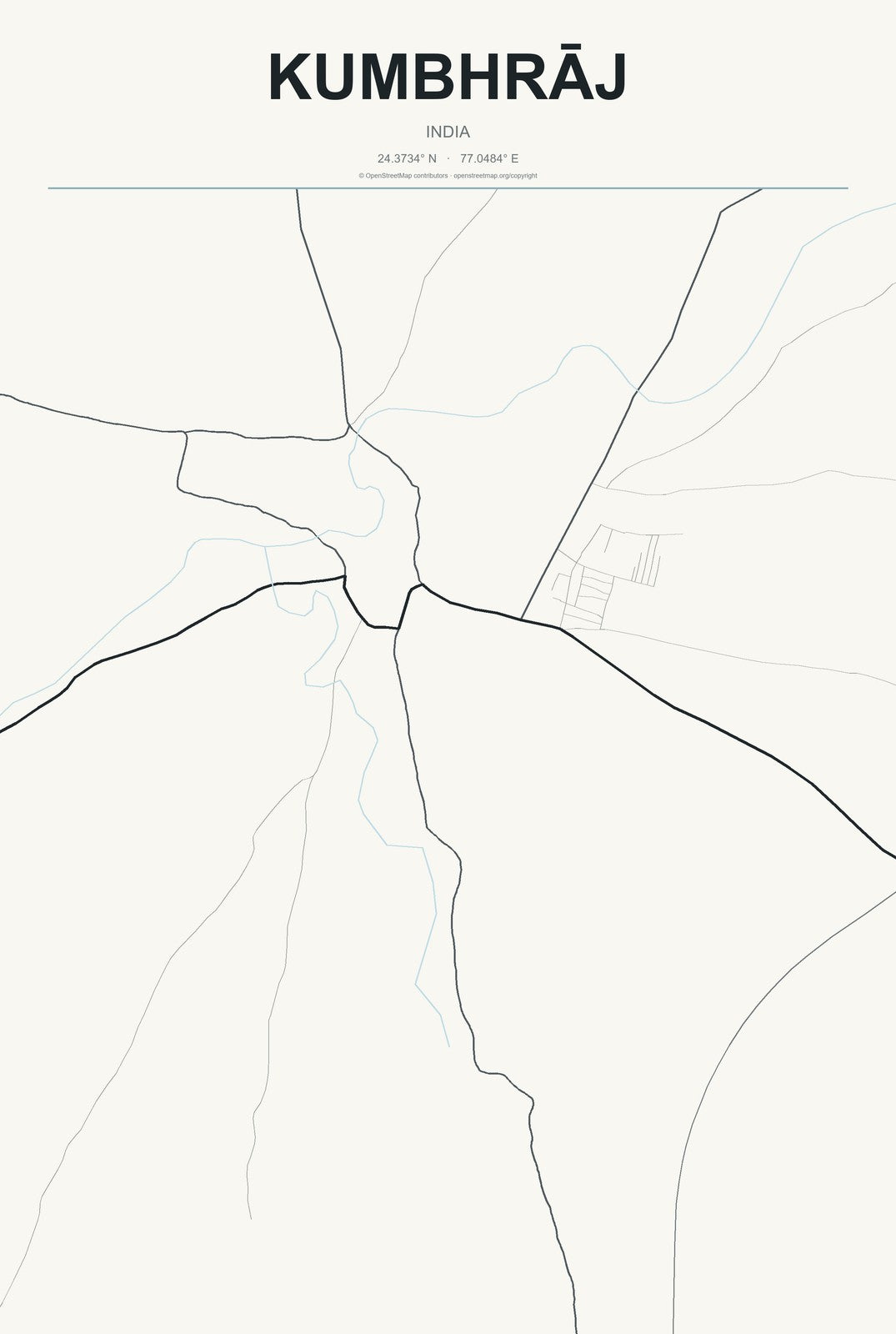 Kumbhrāj, India City Map Aluminum Sign in Headline Atlas style