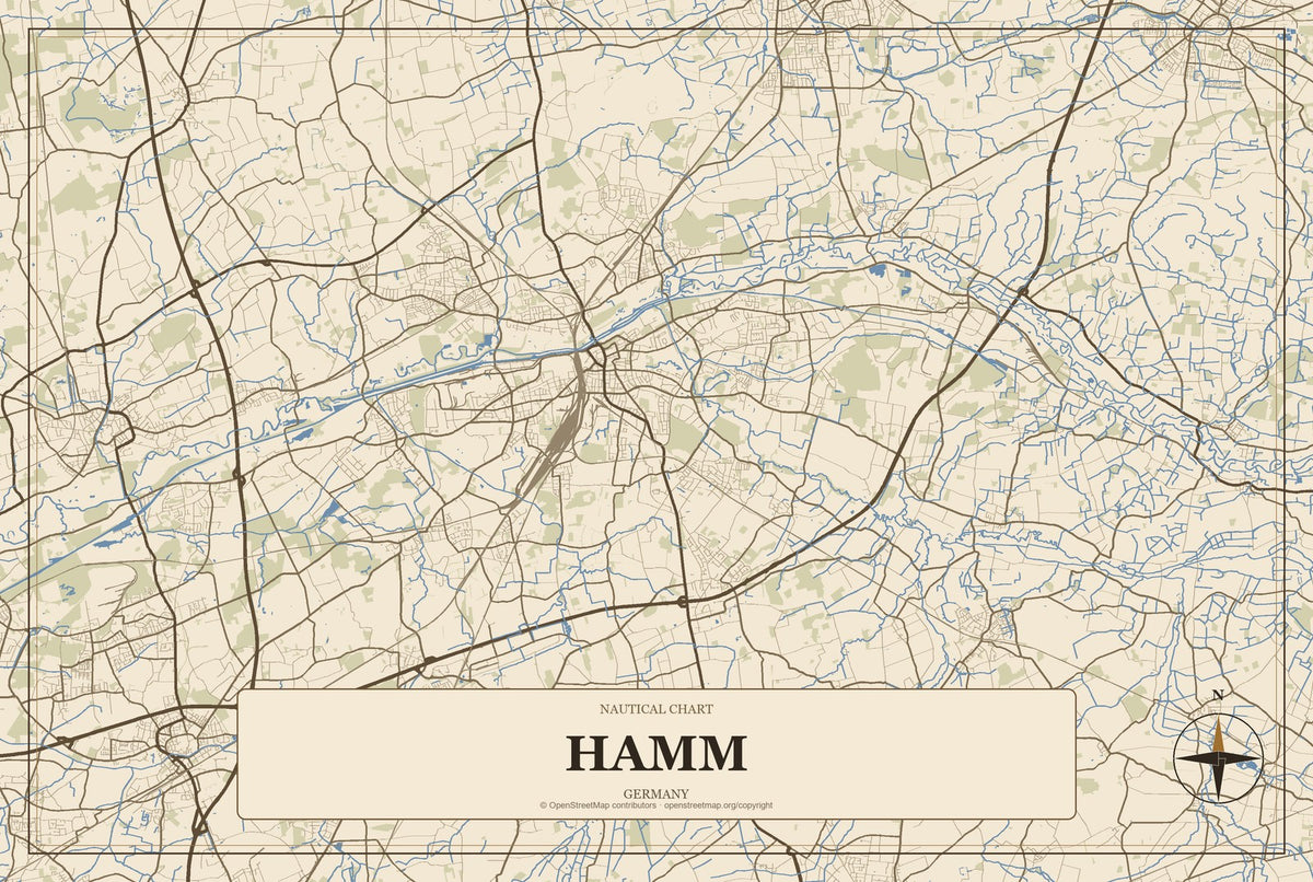 Hamm, Germany City Map Aluminum Sign in Heritage Nautical style
