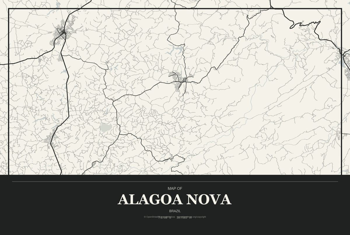 Alagoa Nova, Brazil City Map Aluminum Sign in Museum Plaque style