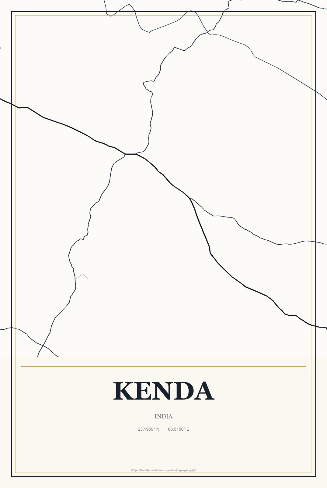 Kenda, India City Map Aluminum Sign in Citrine Modern style