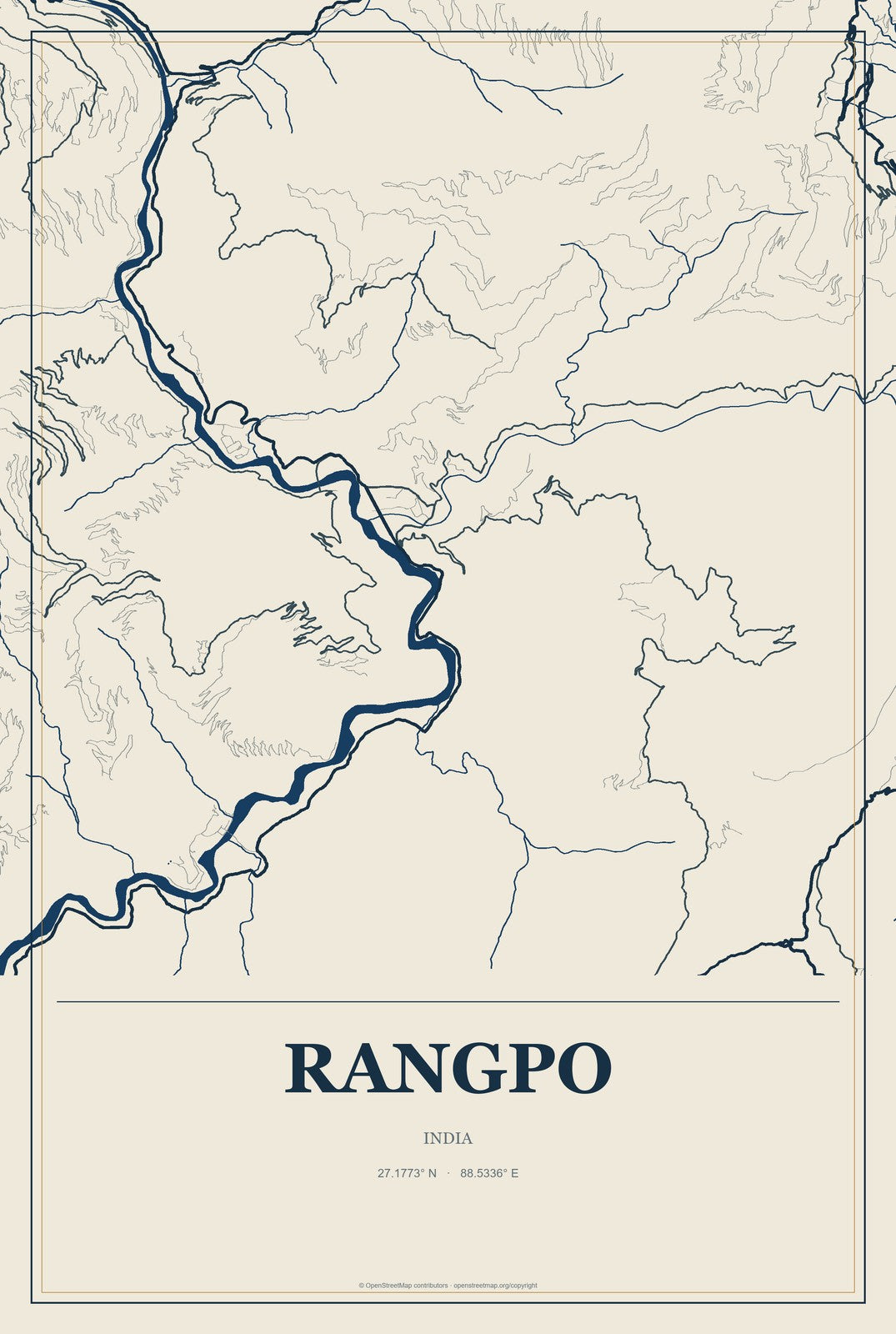 Rangpo, India City Map Aluminum Sign in Coastal Cutout style