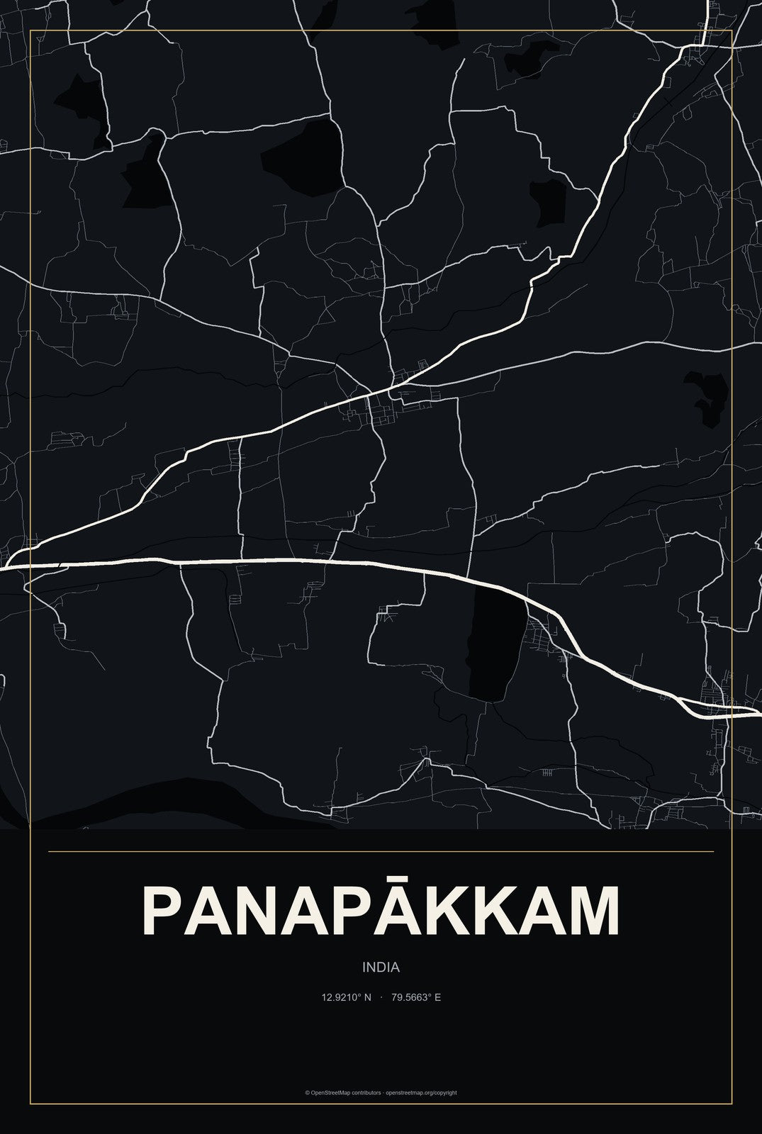 Panapākkam, India City Map Aluminum Sign in Metropolitan Noir style