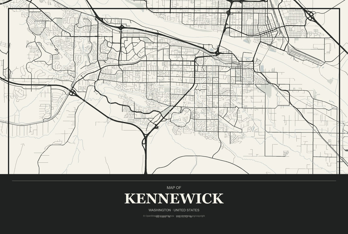 Kennewick, Washington City Map Aluminum Sign in Museum Plaque style
