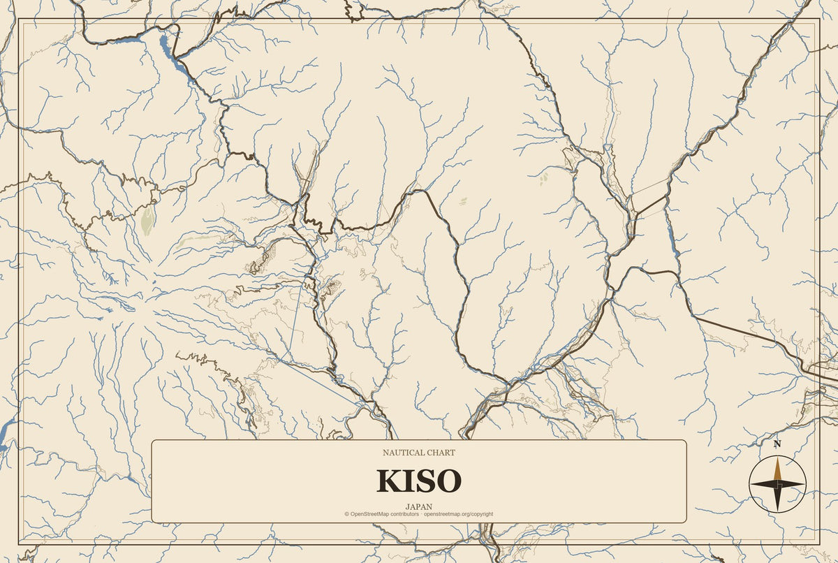 Kiso, Japan City Map Aluminum Sign in Heritage Nautical style