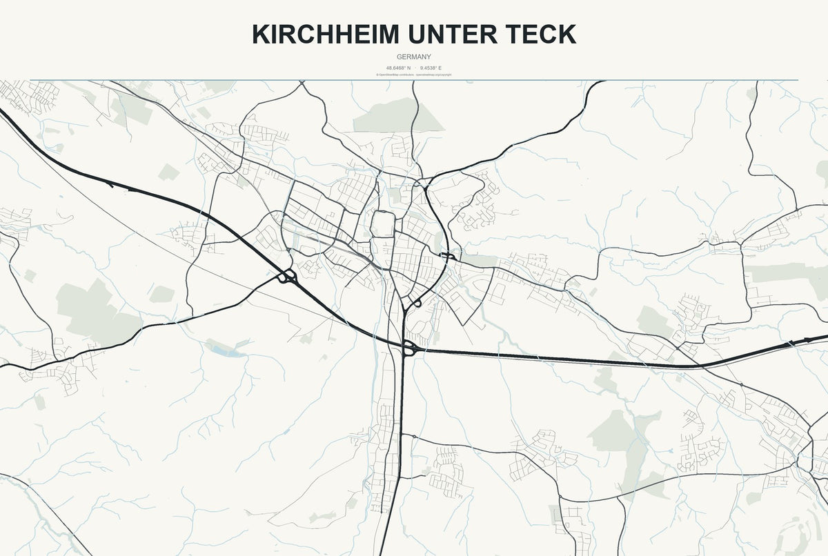 Kirchheim unter Teck, Germany City Map Aluminum Sign in Headline Atlas style