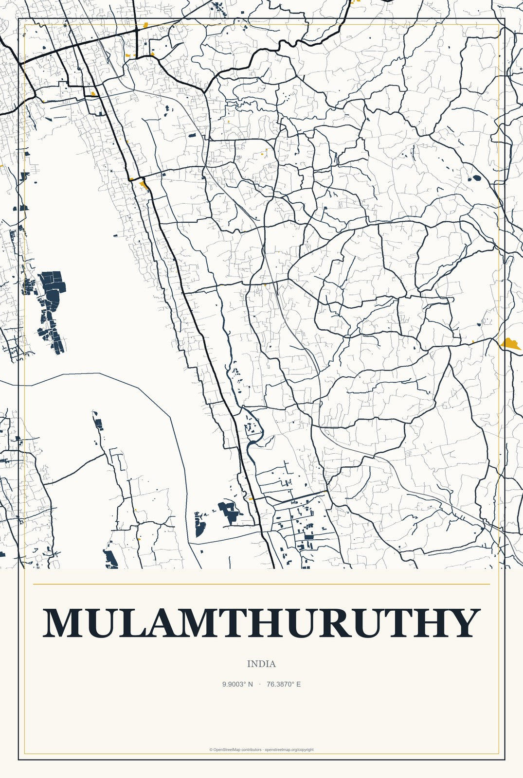 Mulamthuruthy, India City Map Aluminum Sign in Citrine Modern style