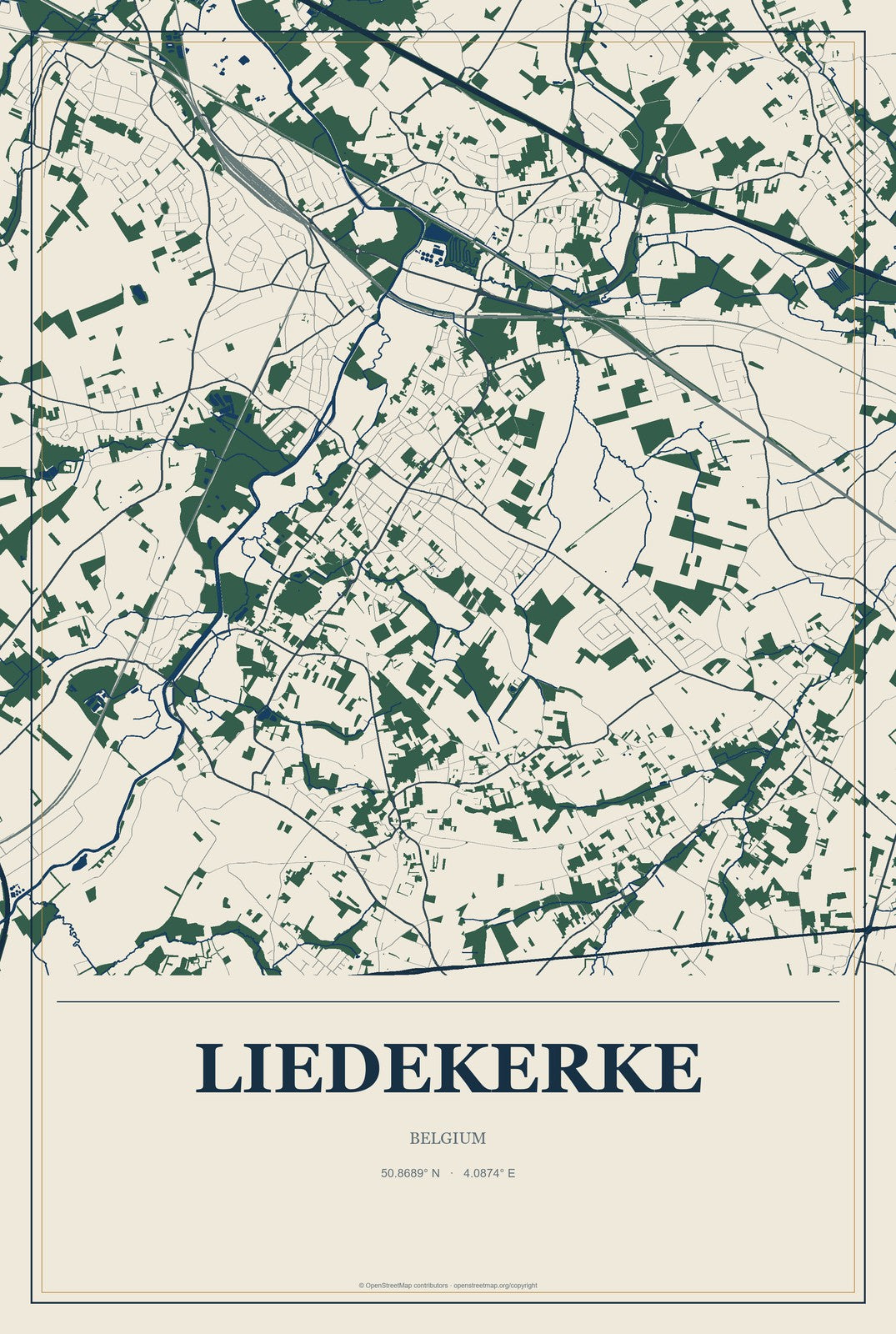 Liedekerke, Belgium City Map Aluminum Sign in Coastal Cutout style