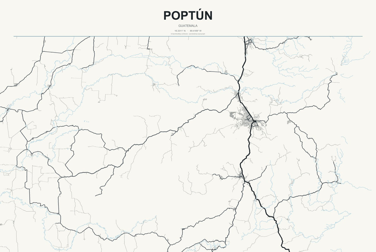 Poptún, Guatemala City Map Aluminum Sign in Headline Atlas style