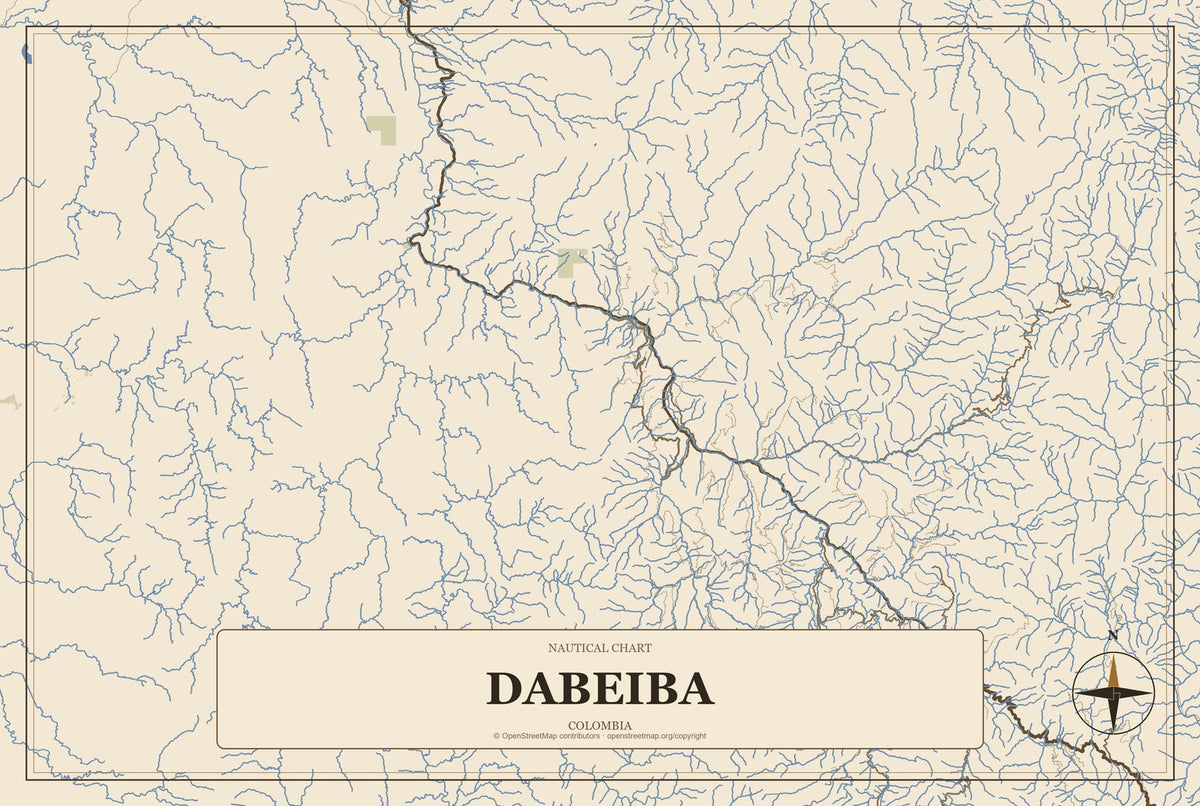 Dabeiba, Colombia City Map Aluminum Sign in Heritage Nautical style