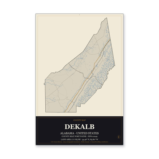 DeKalb County, Alabama Map Aluminum Sign in Museum Plaque style