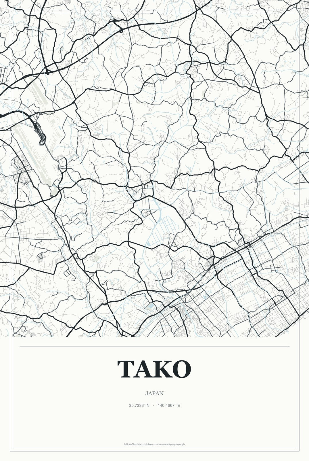 Tako, Japan City Map Aluminum Sign in Gallery Air style